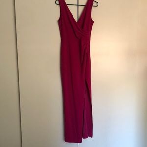 Dark pink floor length dress with thigh split. S